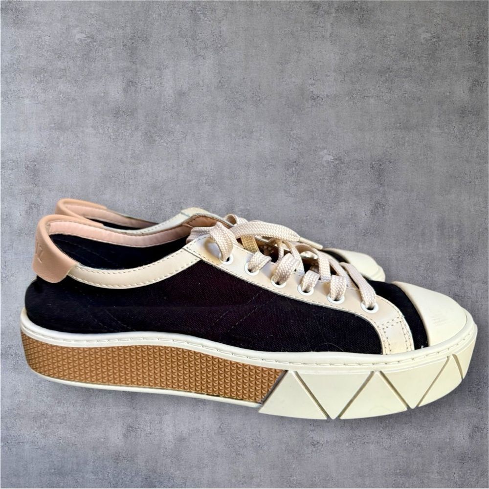 SCHUTZ Black and Cream Platform Sneakers with Tan Midsole